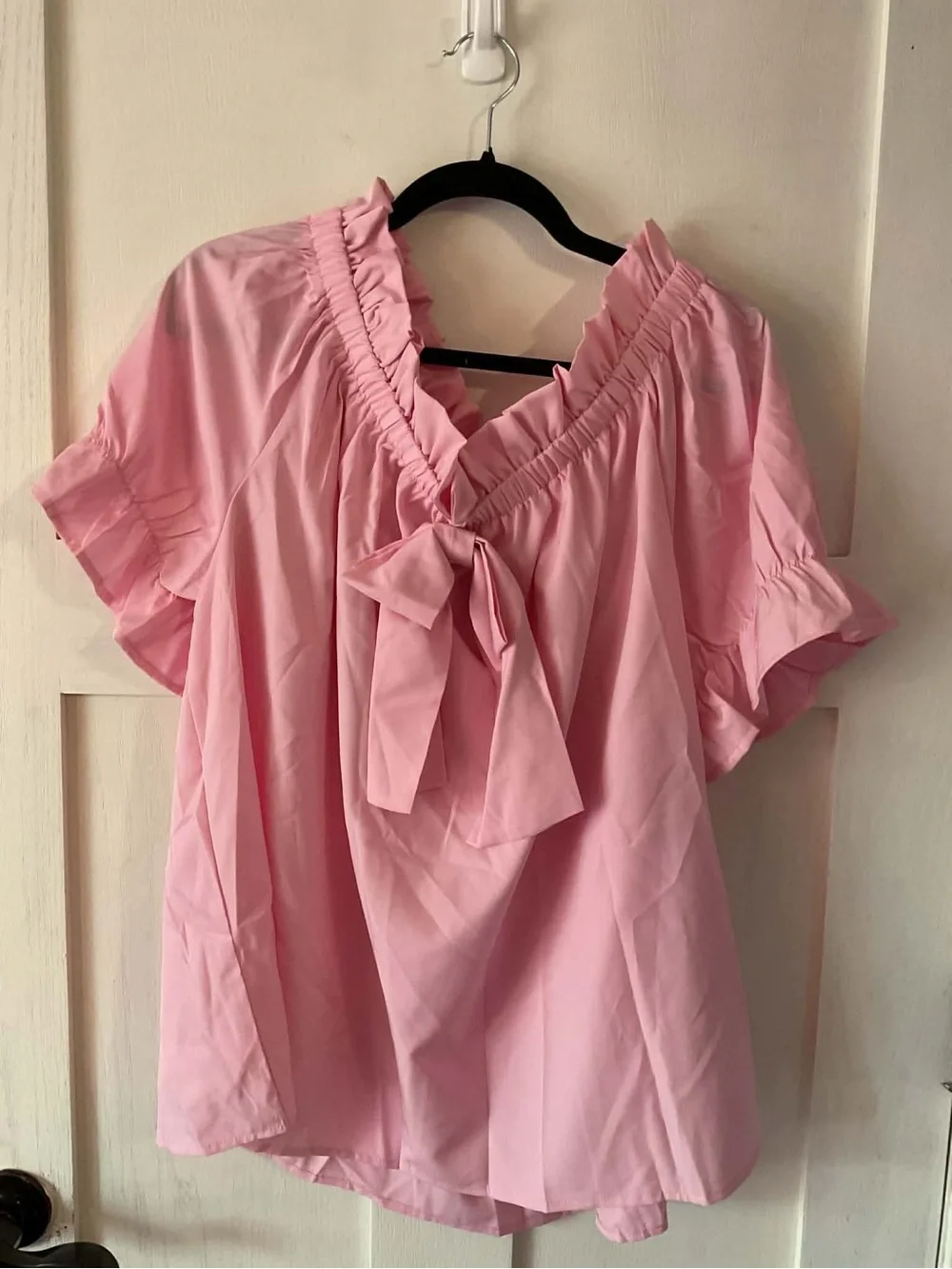 Women's Pink Ruffle Neck Tie-Front Top 40 for both